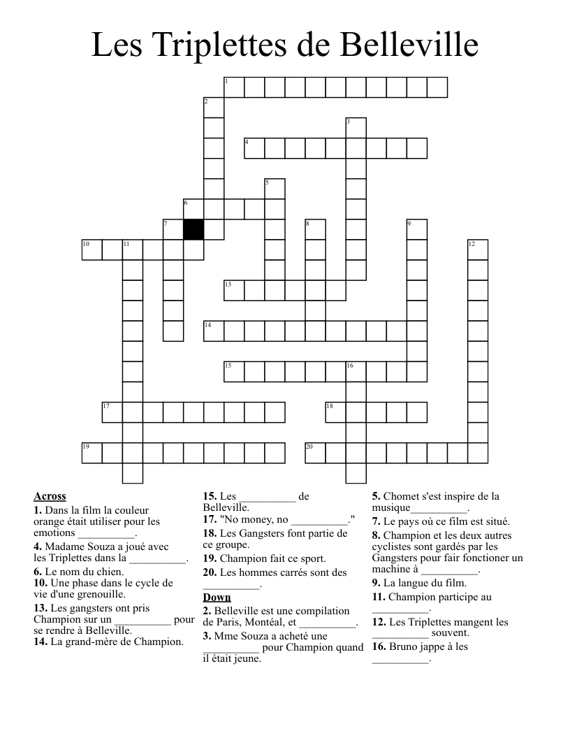Les Triplettes de Belleville Crossword