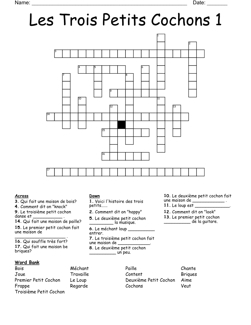 Les Trois Petits Cochons 1 Crossword