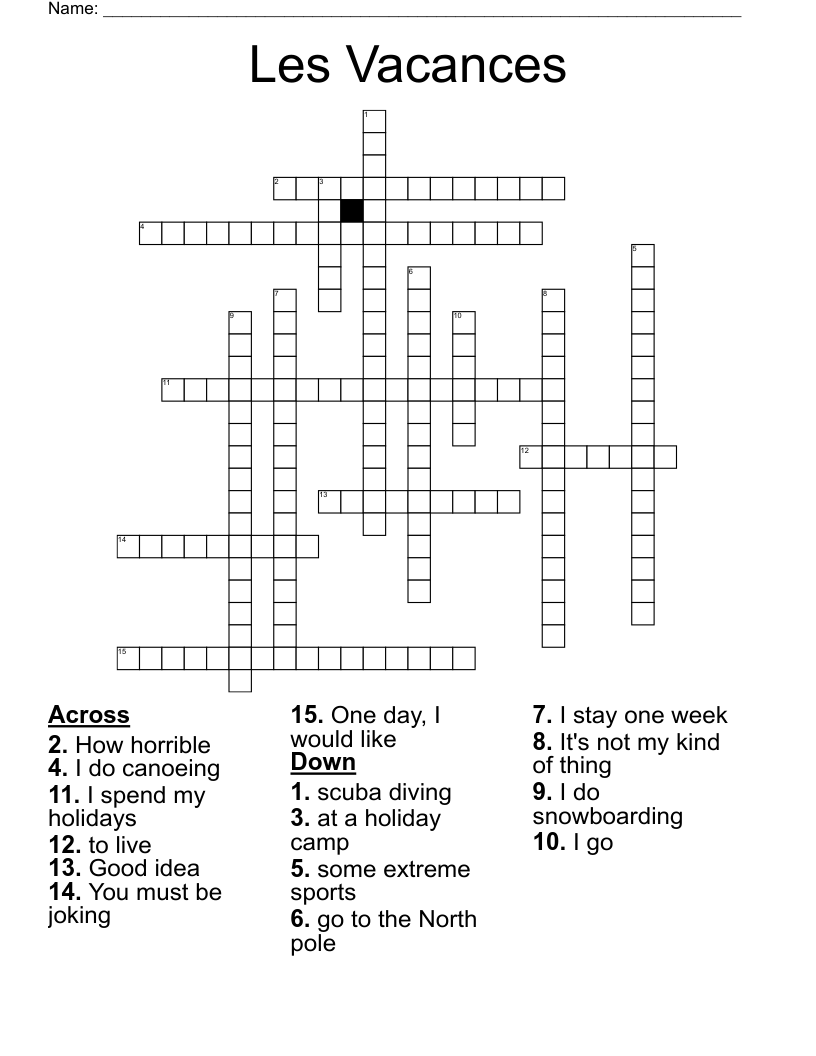 Les Vacances Crossword