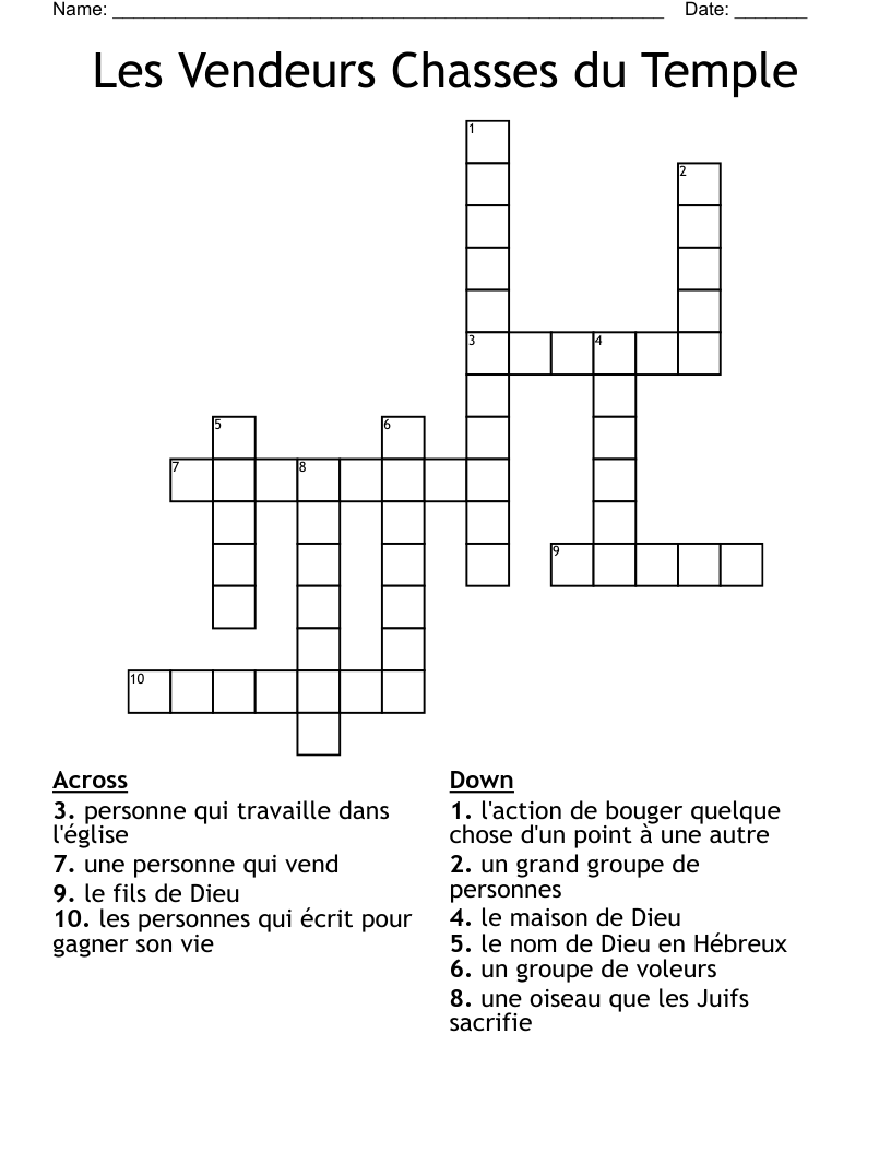 Les Vendeurs Chasses du Temple Crossword