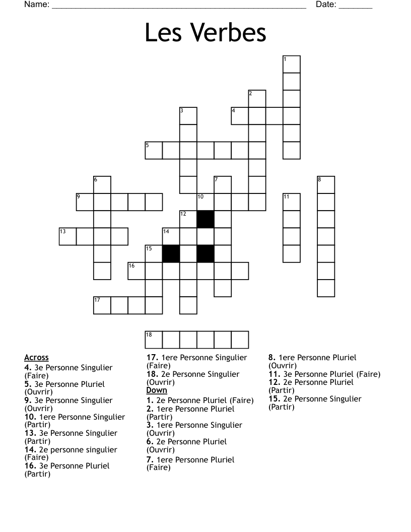 Les Verbes Crossword