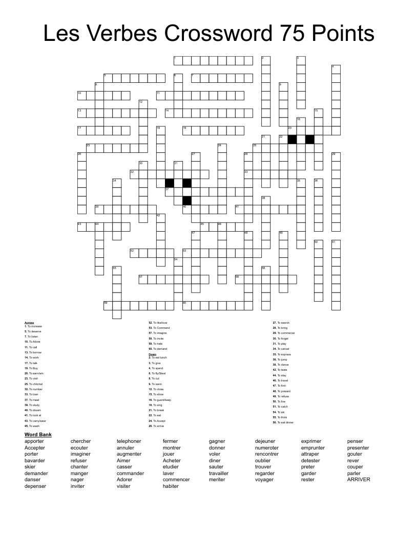 Les Verbes Crossword 75 Points