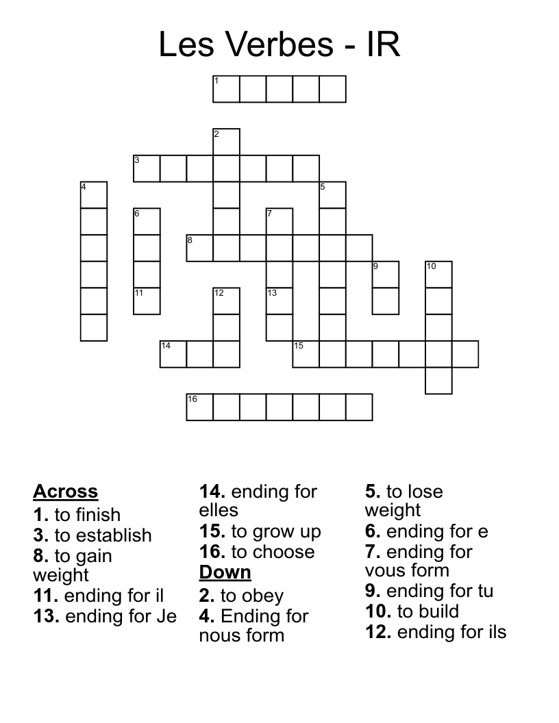Les Verbes - IR Crossword