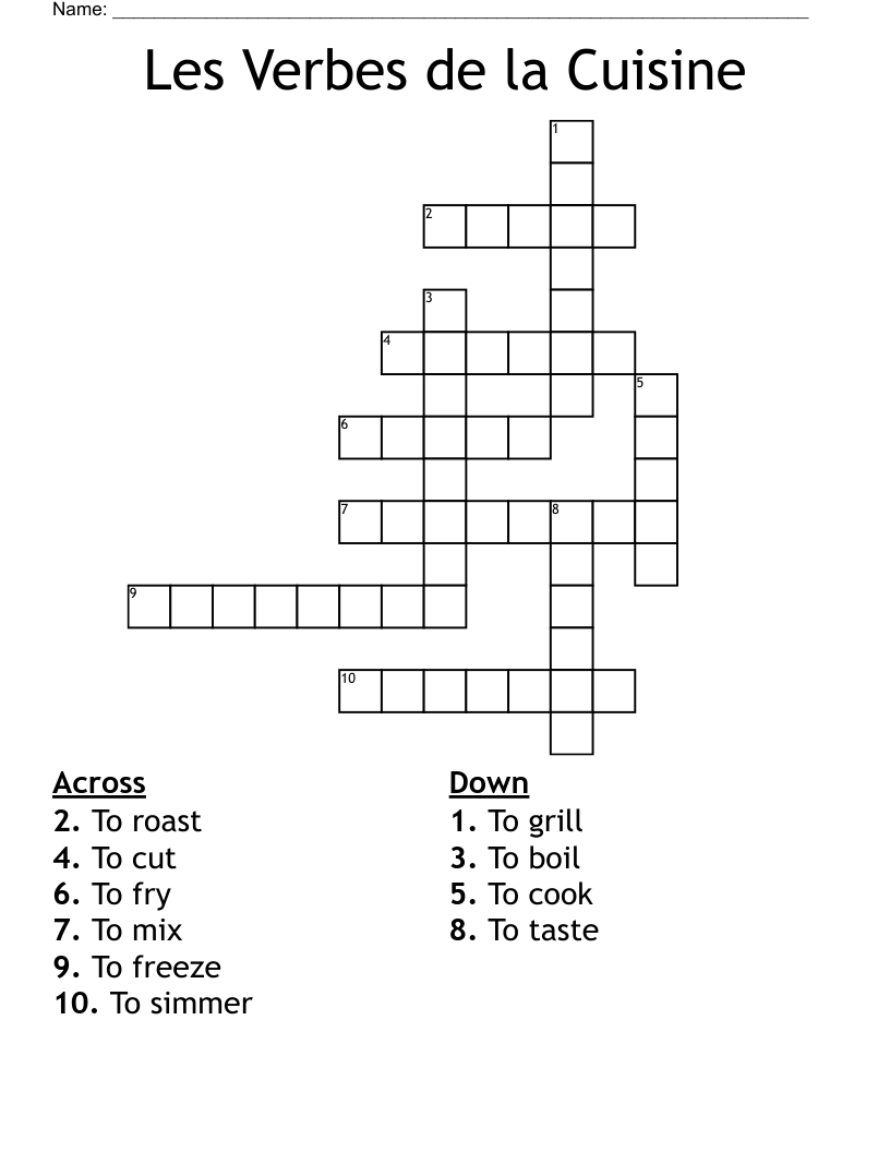 Les Verbes de la Cuisine Crossword