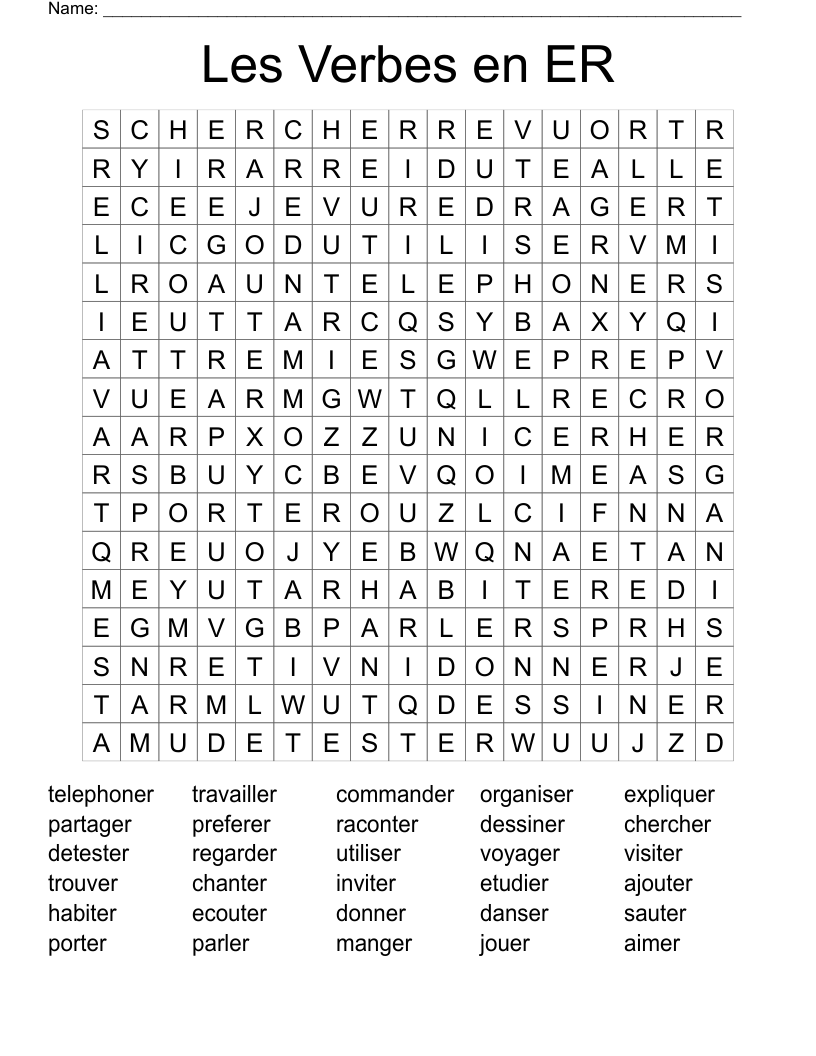 Les Verbes en ER Word Search