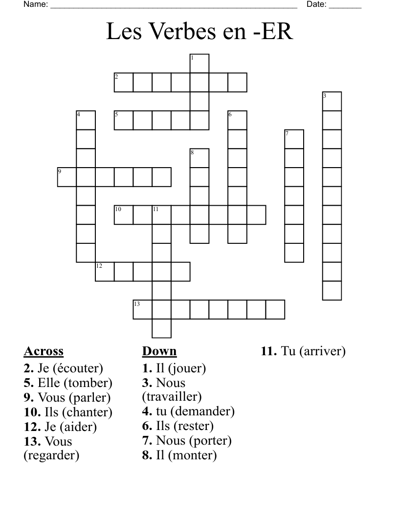 Les Verbes en -ER Crossword