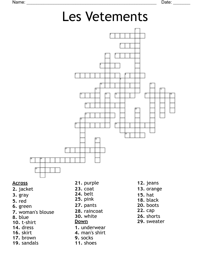 Les Vetements Crossword