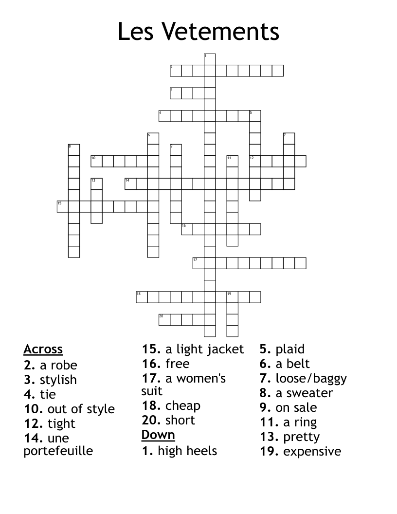 Les Vetements Crossword