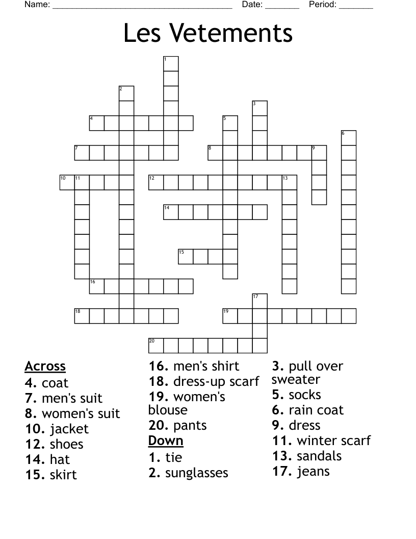Les Vetements Crossword