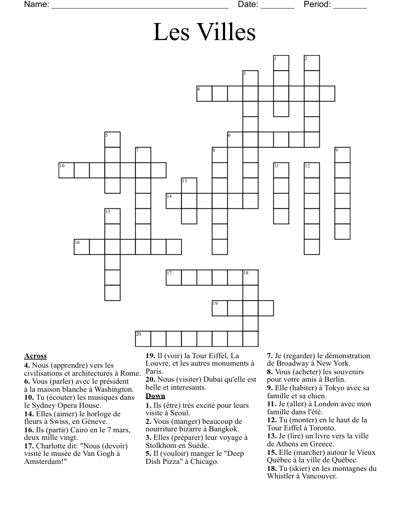 Les Villes Crossword