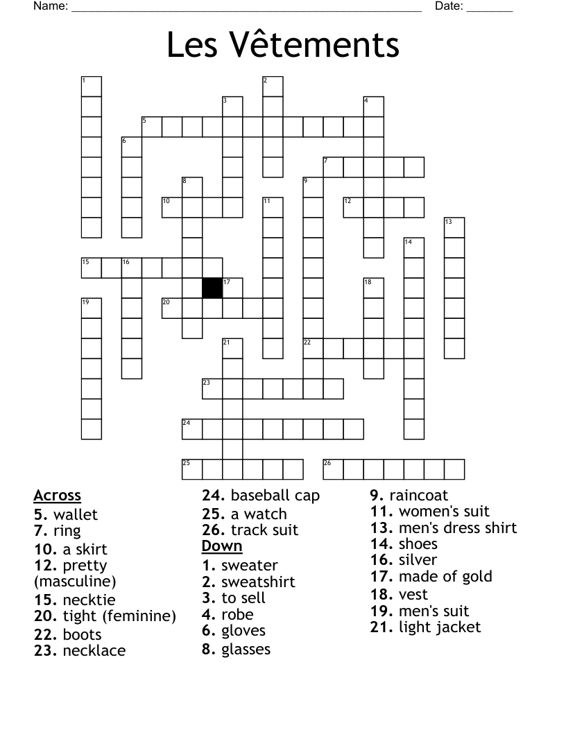 Les Vêtements Crossword