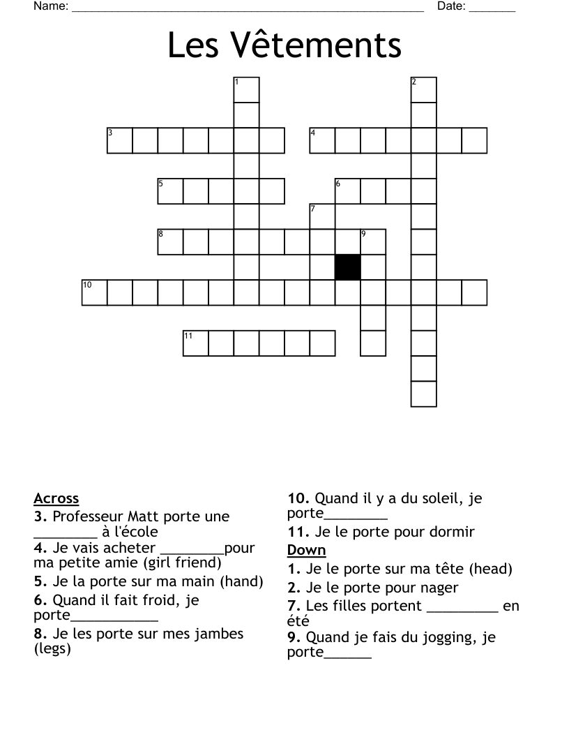 Les Vêtements Crossword