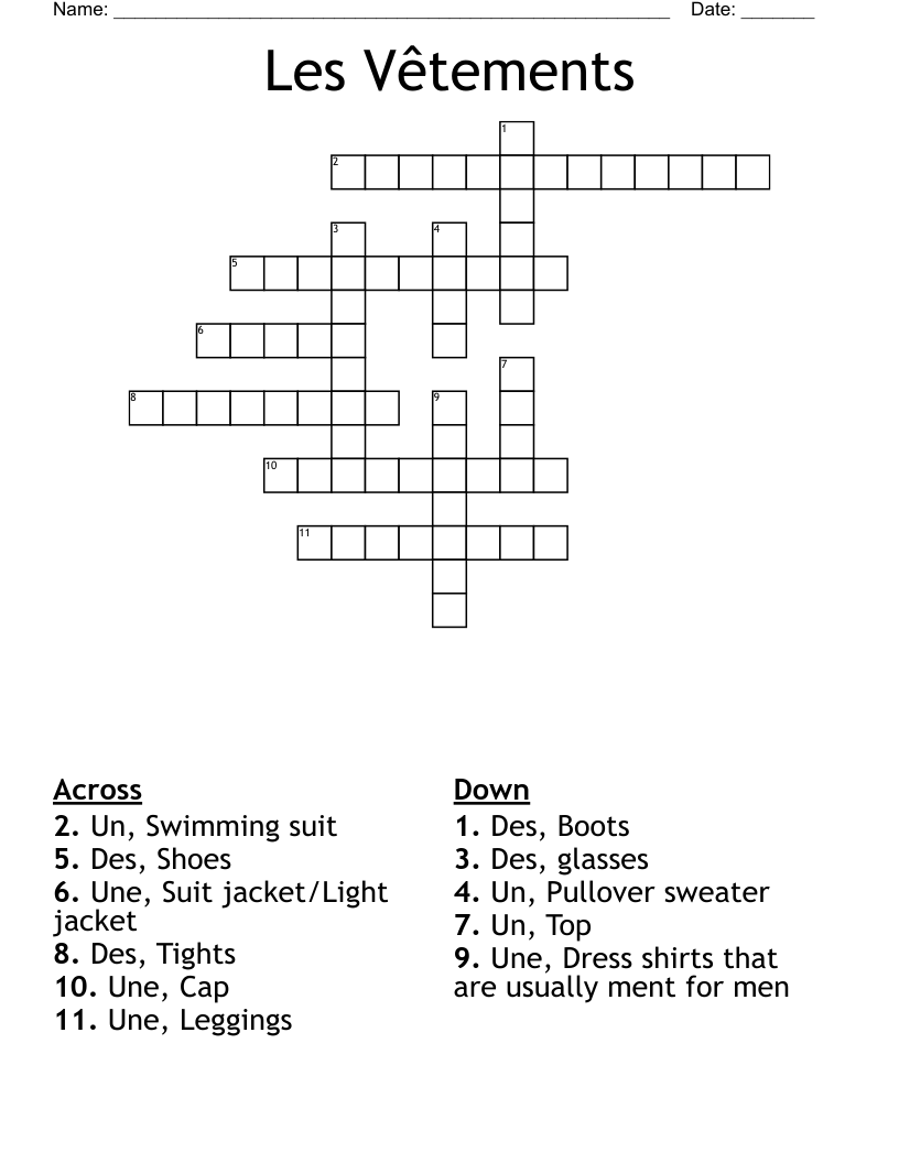 Les Vêtements Crossword