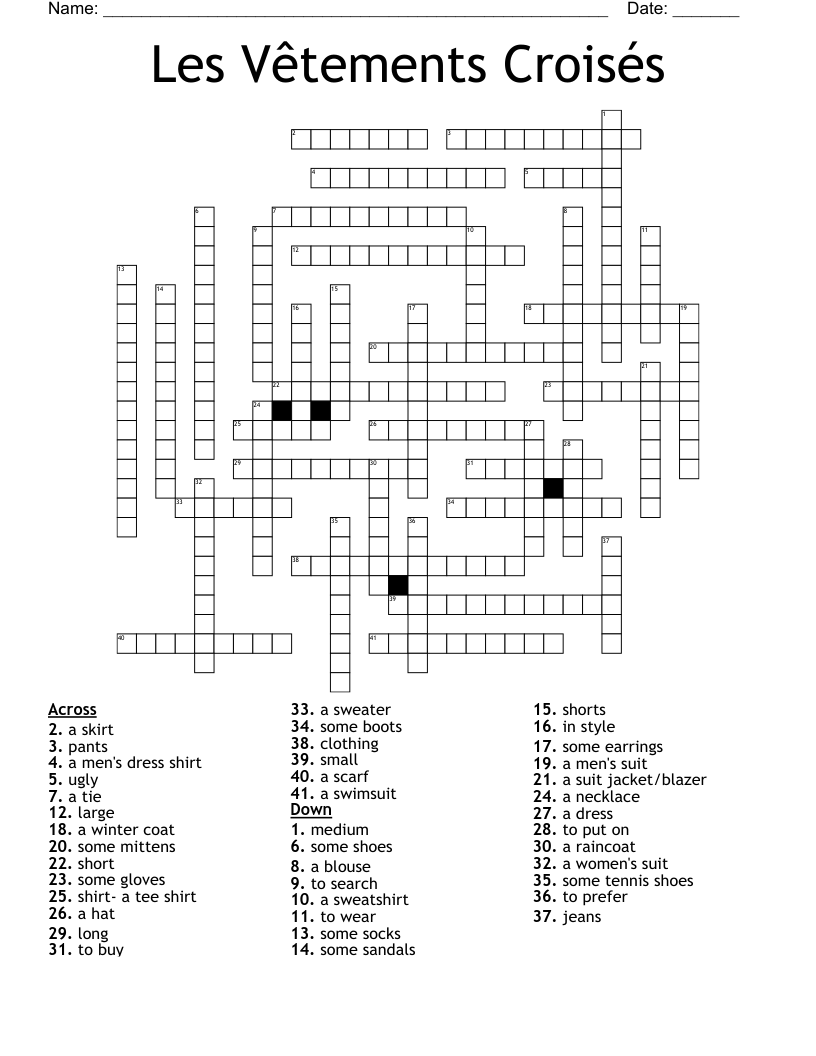 Les Vêtements Croisés Crossword
