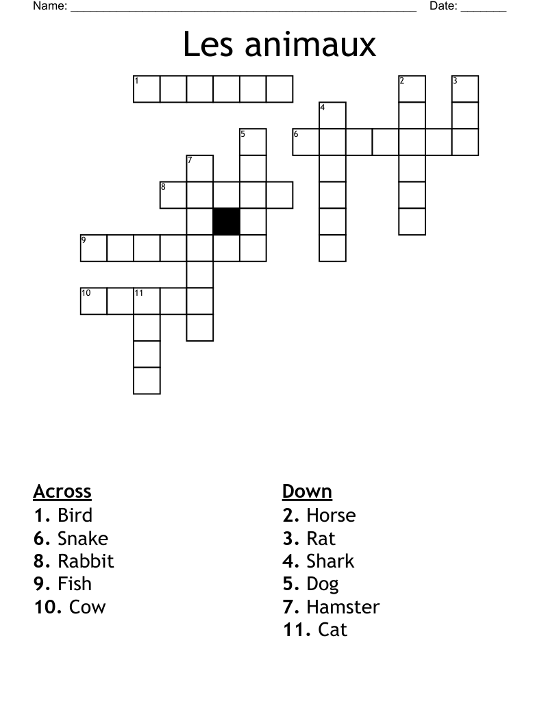 Les animaux Crossword