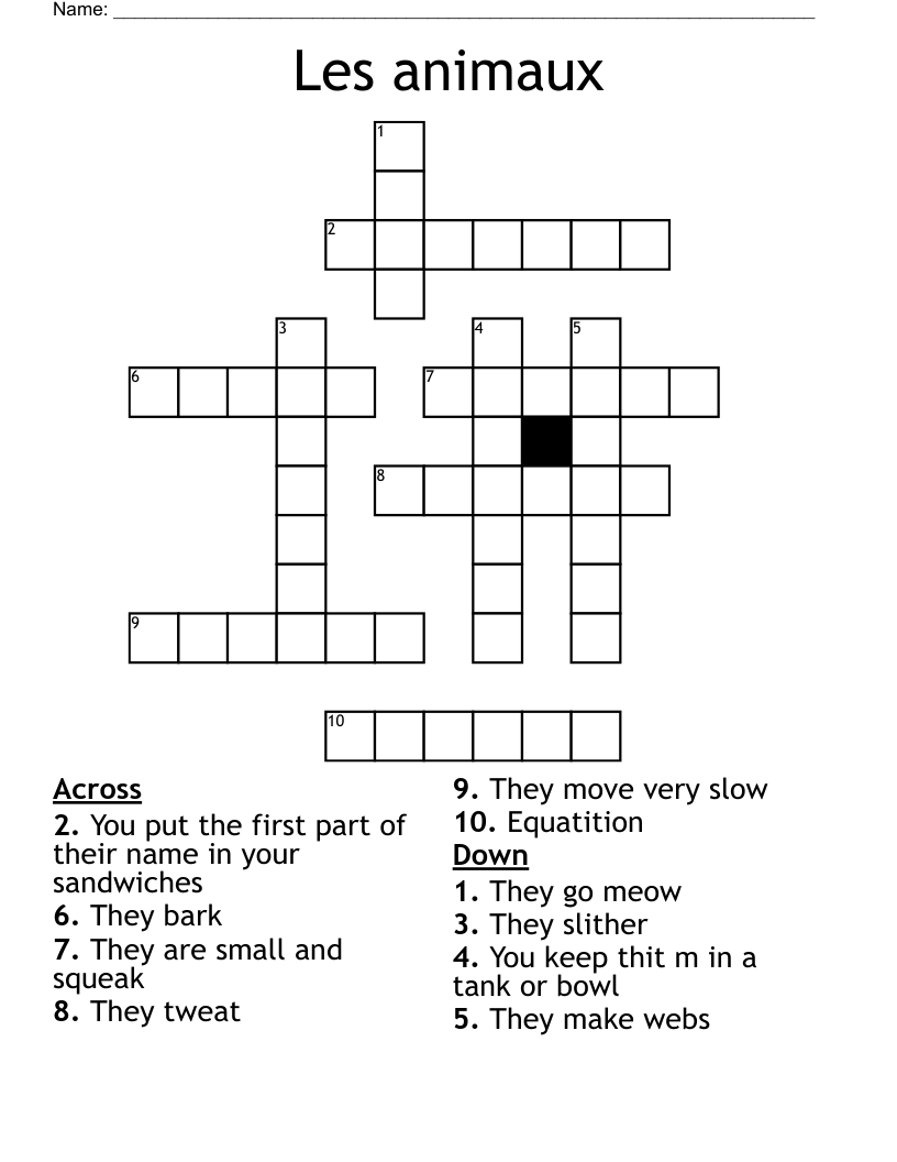 Les animaux Crossword