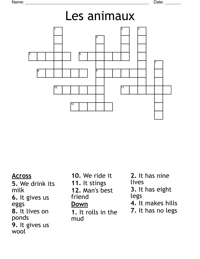 Les animaux Crossword
