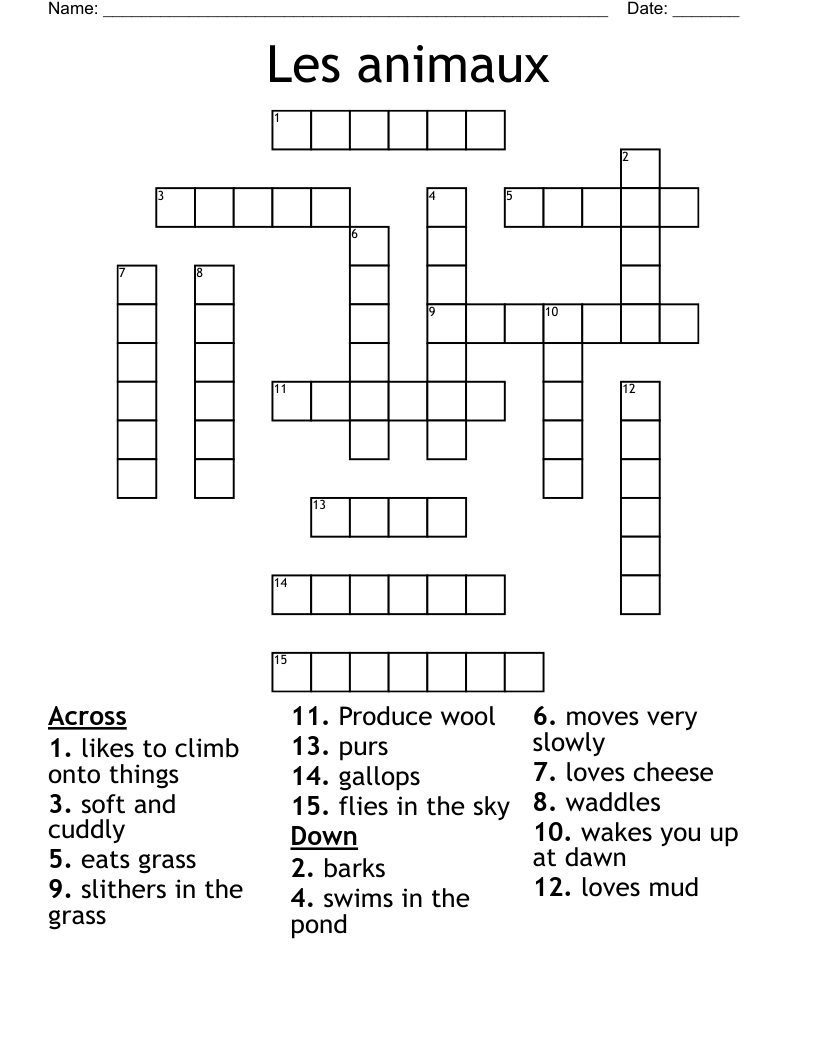Les animaux Crossword