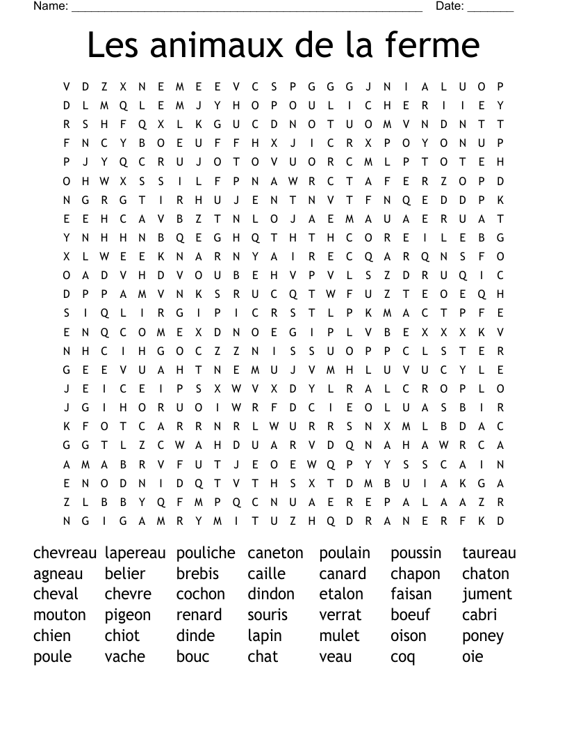 Les animaux de la ferme Word Search