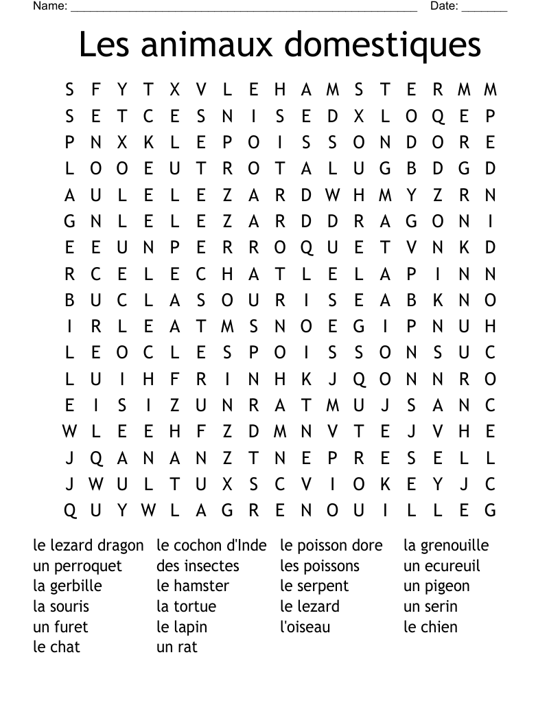 Les animaux domestiques Word Search