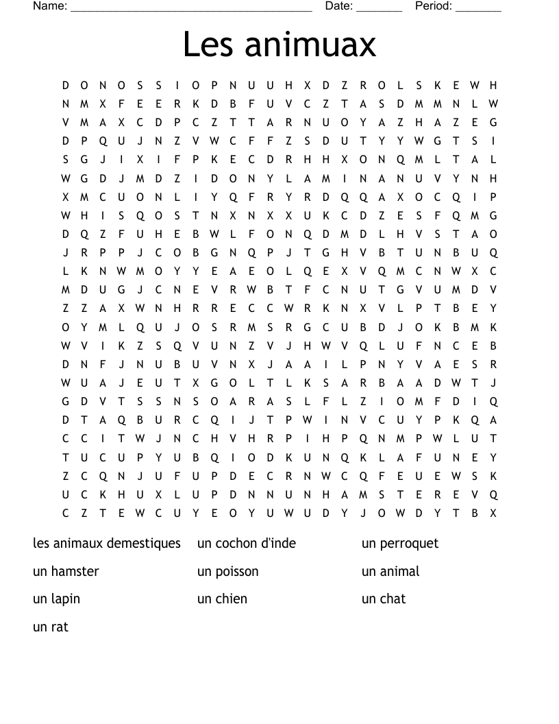 Les animuax Word Search