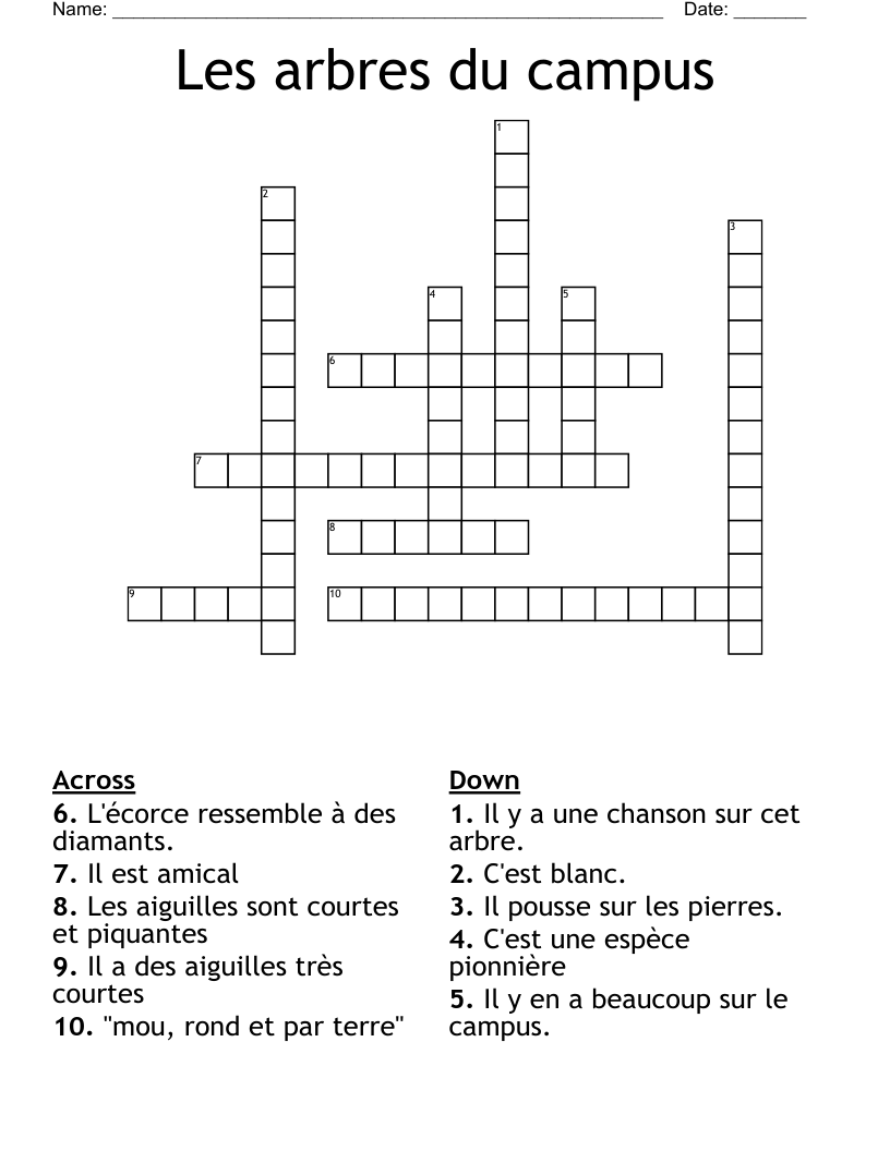 Les arbres du campus Crossword