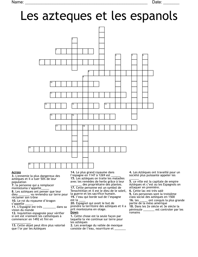 Les azteques et les espanols Crossword