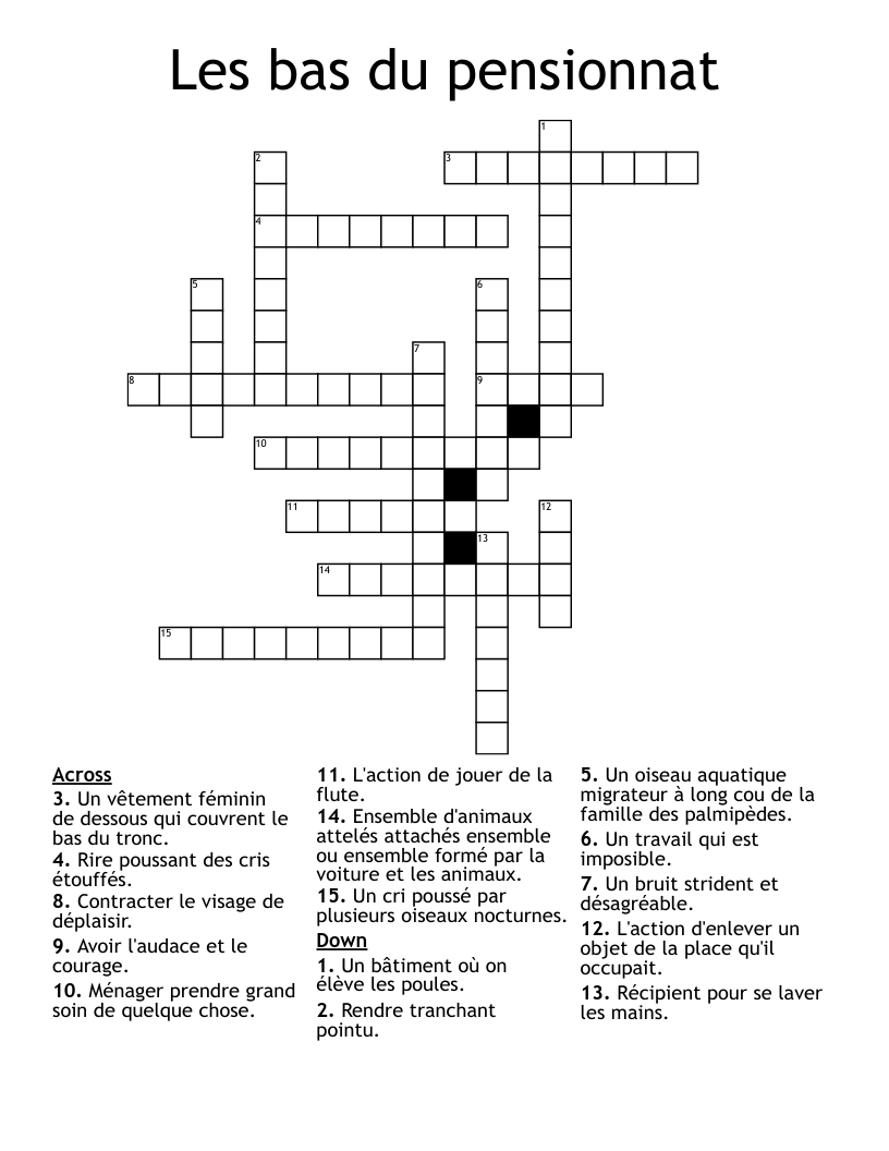 Les bas du pensionnat Crossword