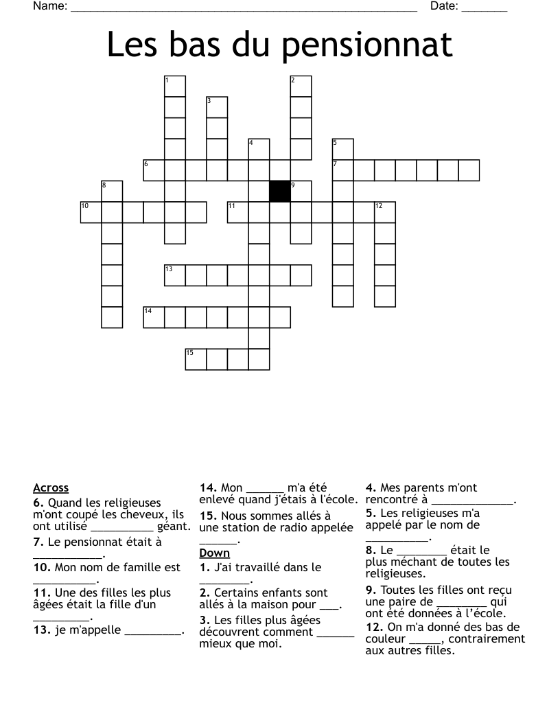 Les bas du pensionnat Crossword