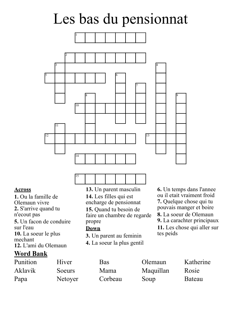 Les bas du pensionnat Crossword