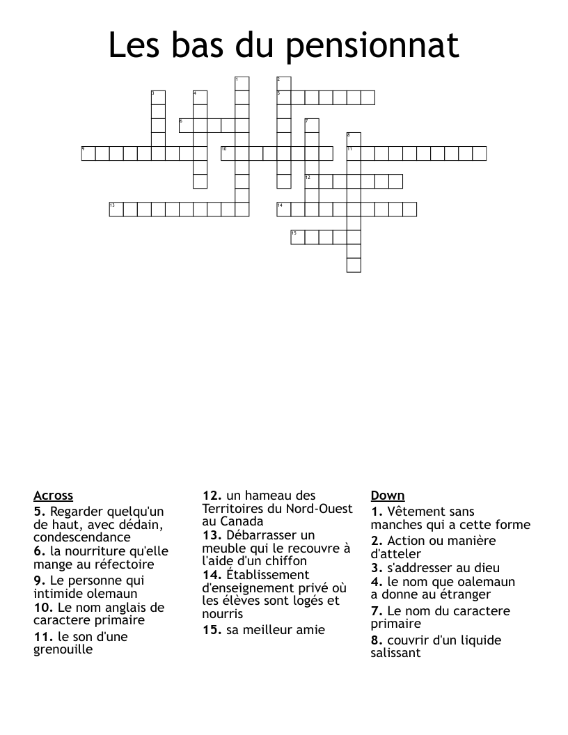 Les bas du pensionnat  Crossword