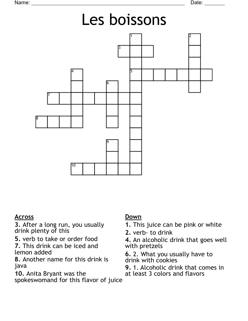 Les boissons Crossword
