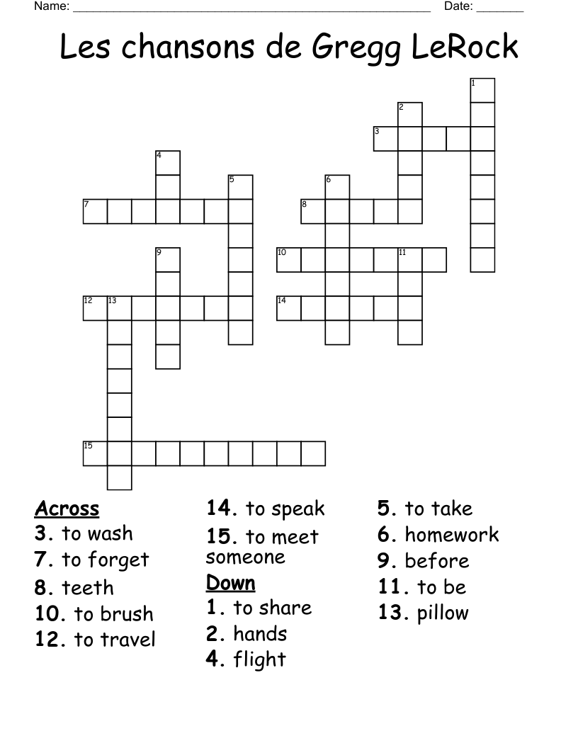 Les chansons de Gregg LeRock Crossword