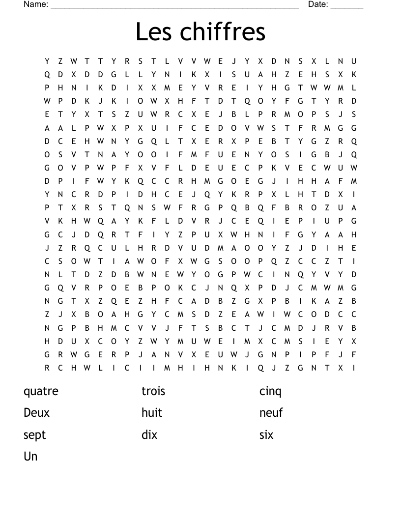 Les chiffres Word Search