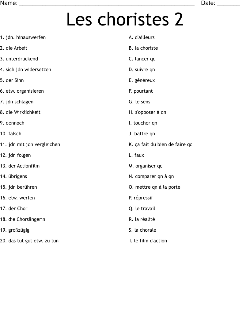 Les choristes  2 Worksheet