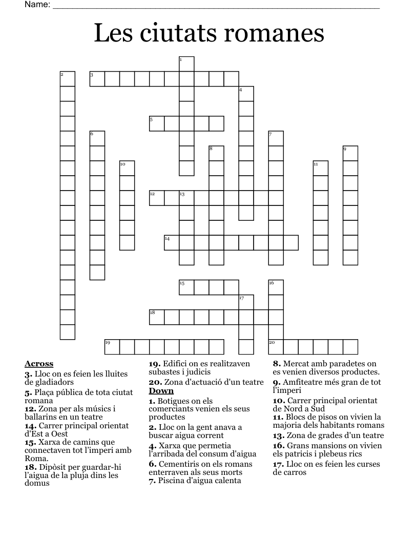 Les ciutats romanes Crossword