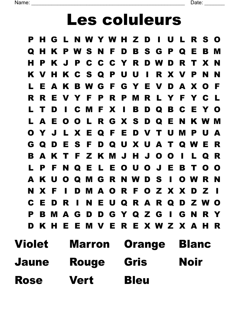 Les coluleurs Word Search