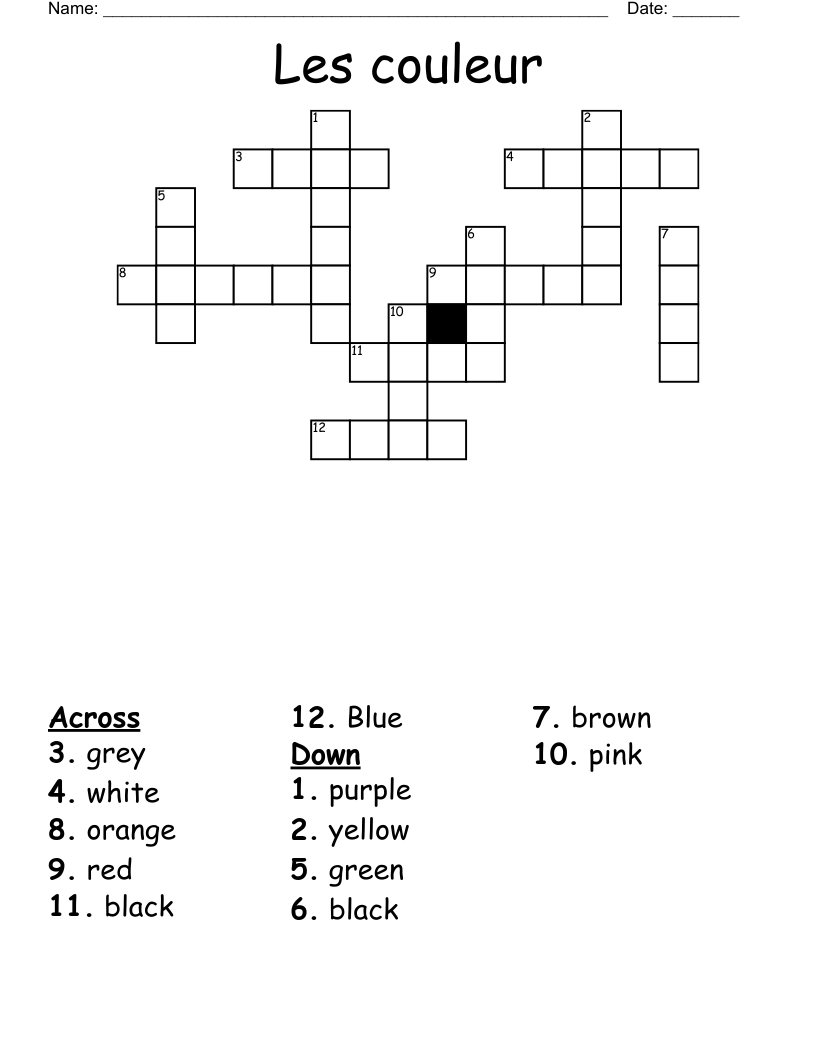Les couleur  Crossword