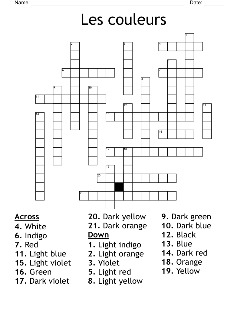 Les couleurs Crossword