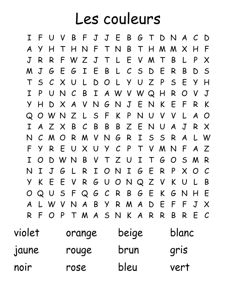 Les couleurs Word Search