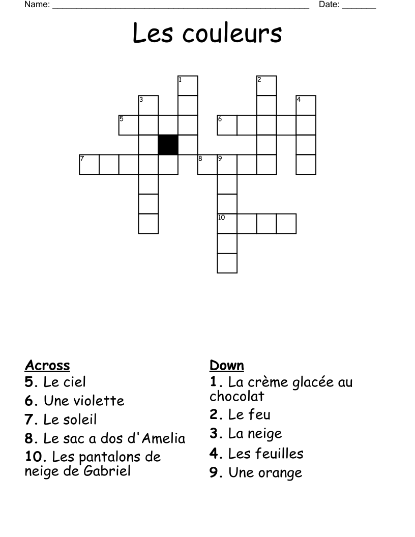 Les couleurs Crossword
