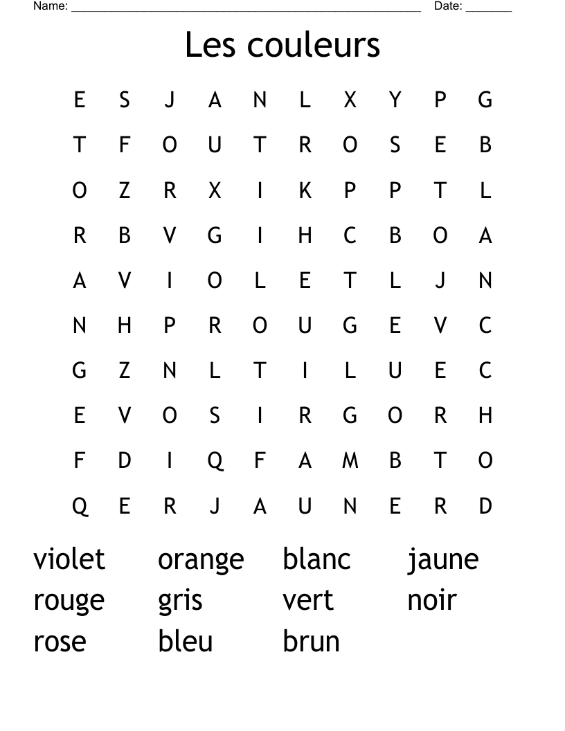Les couleurs Word Search