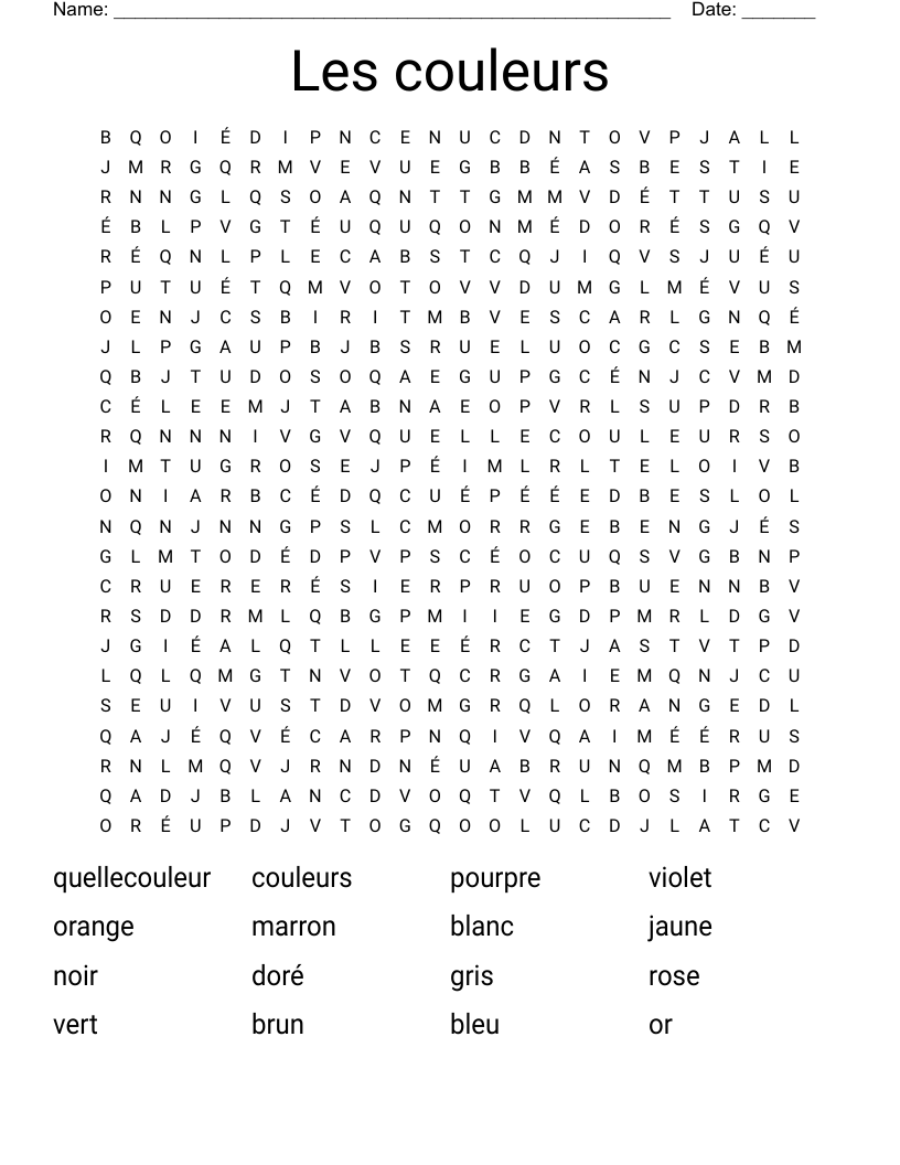 Les couleurs Word Search