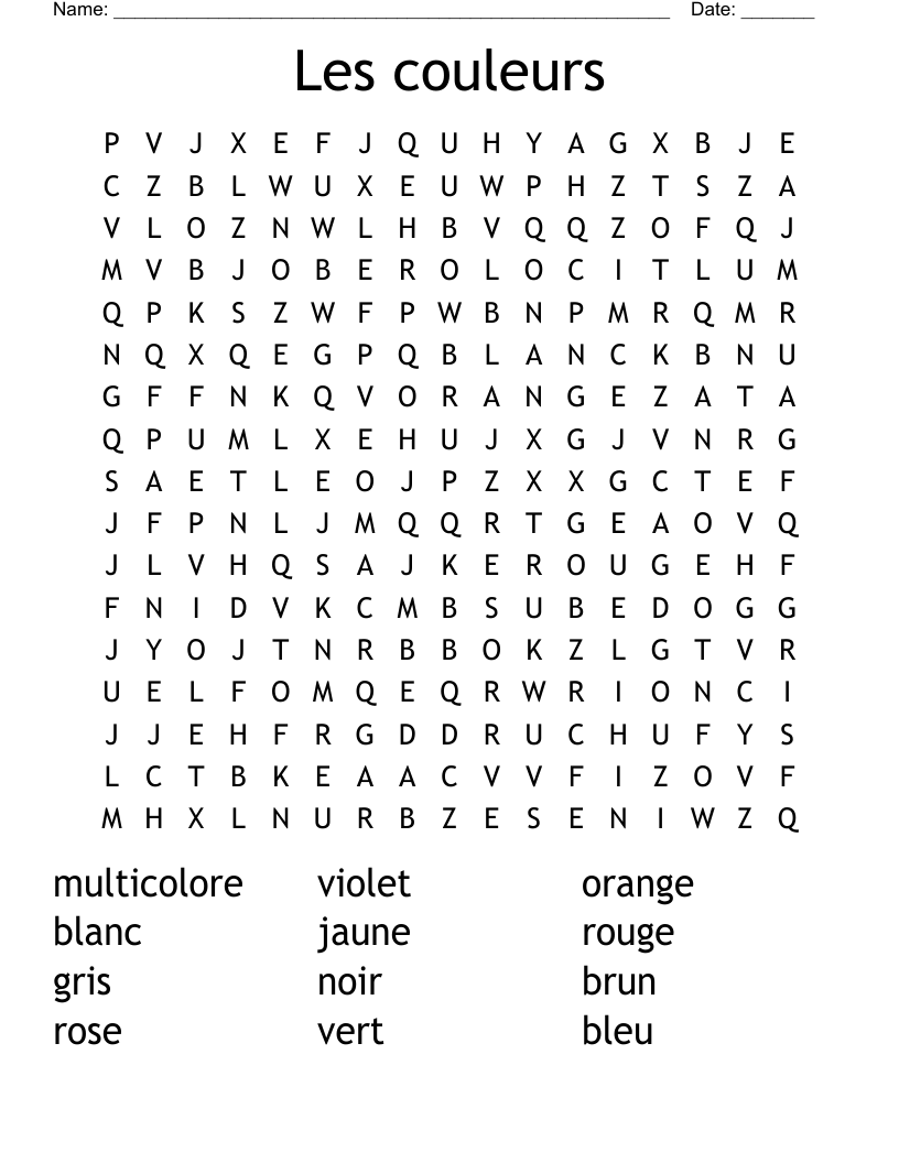 Les couleurs Word Search