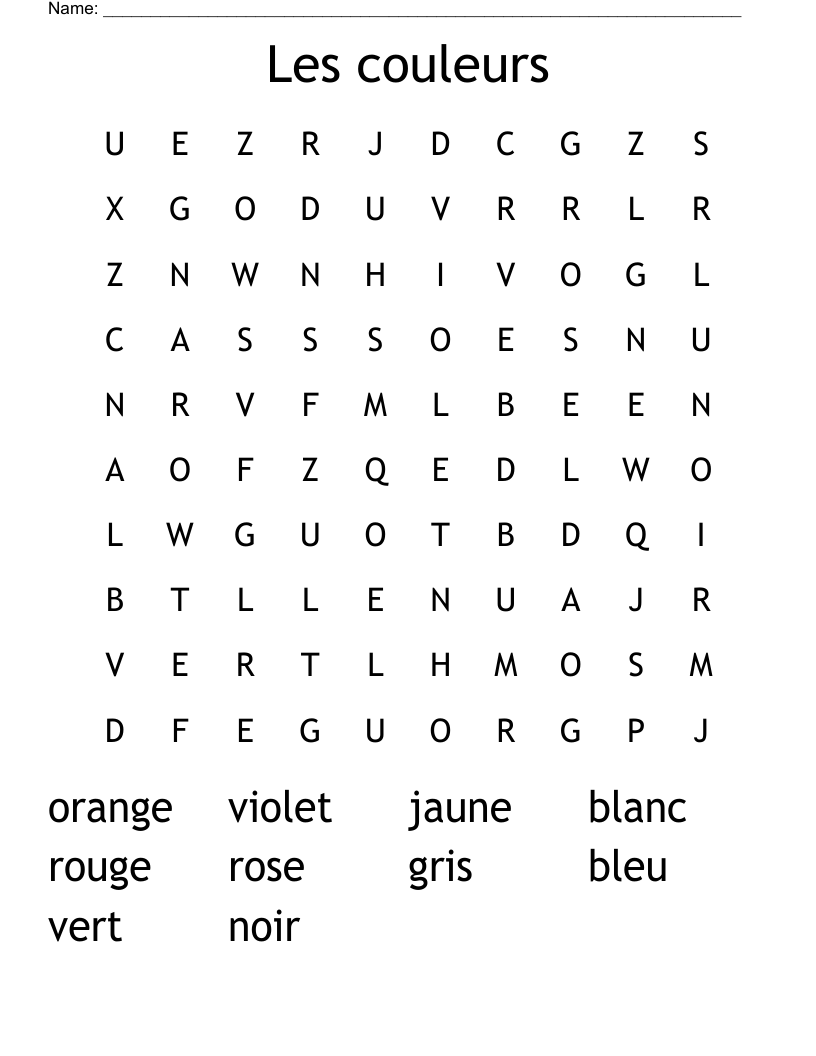 Les couleurs Word Search