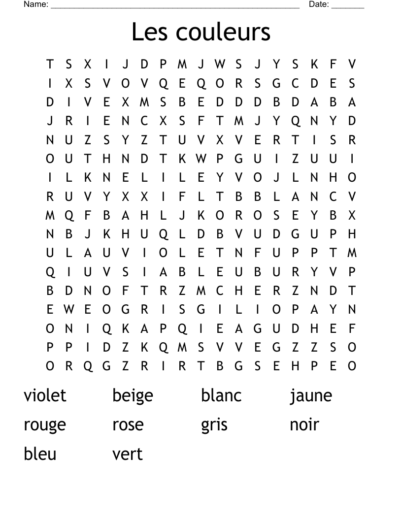 Les couleurs Word Search