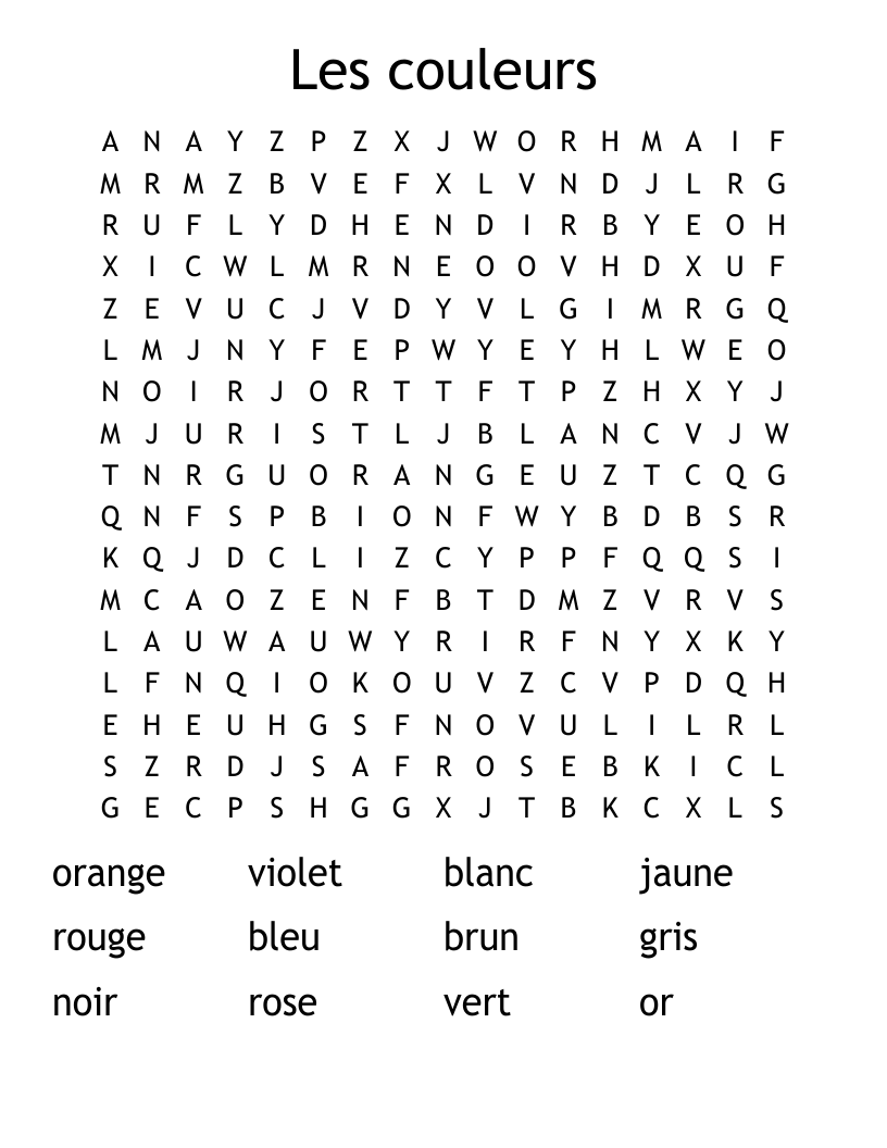Les couleurs Word Search