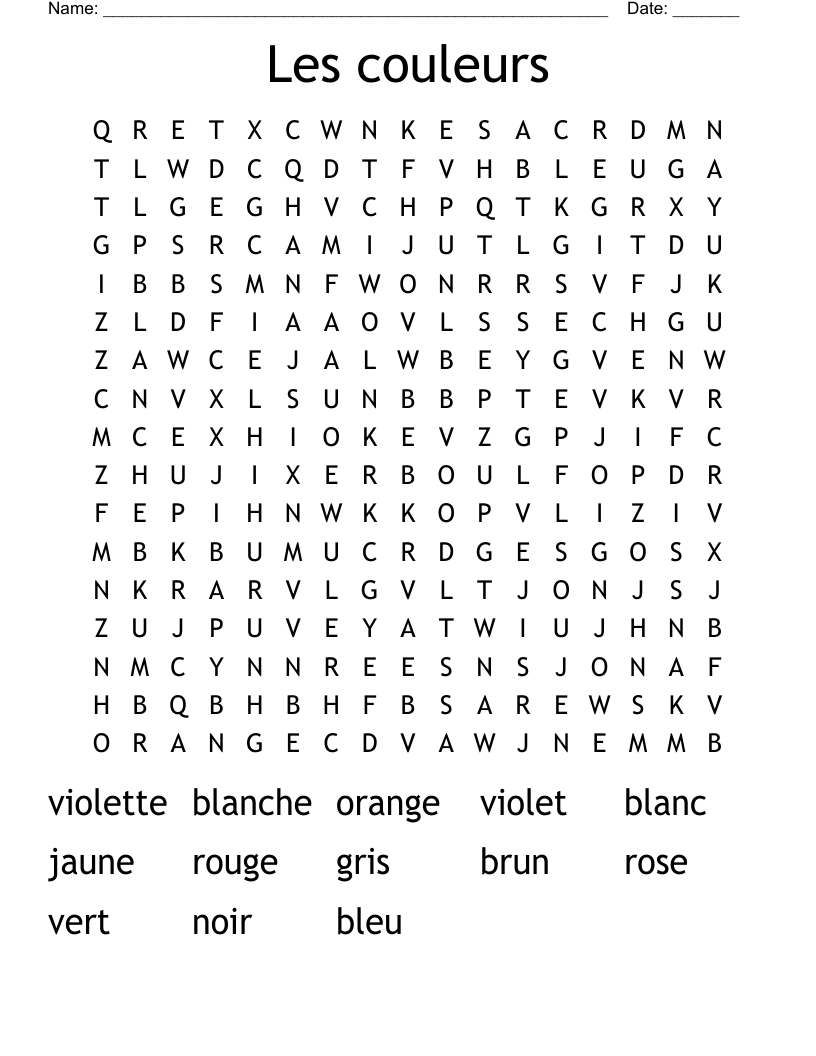 Les couleurs Word Search