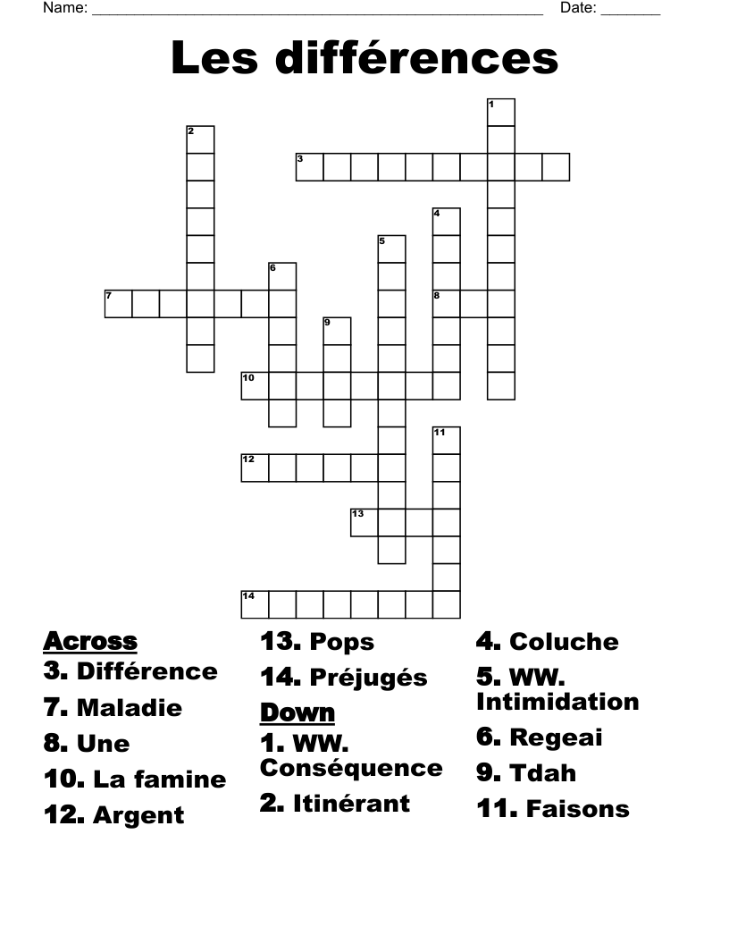 Les différences  Crossword