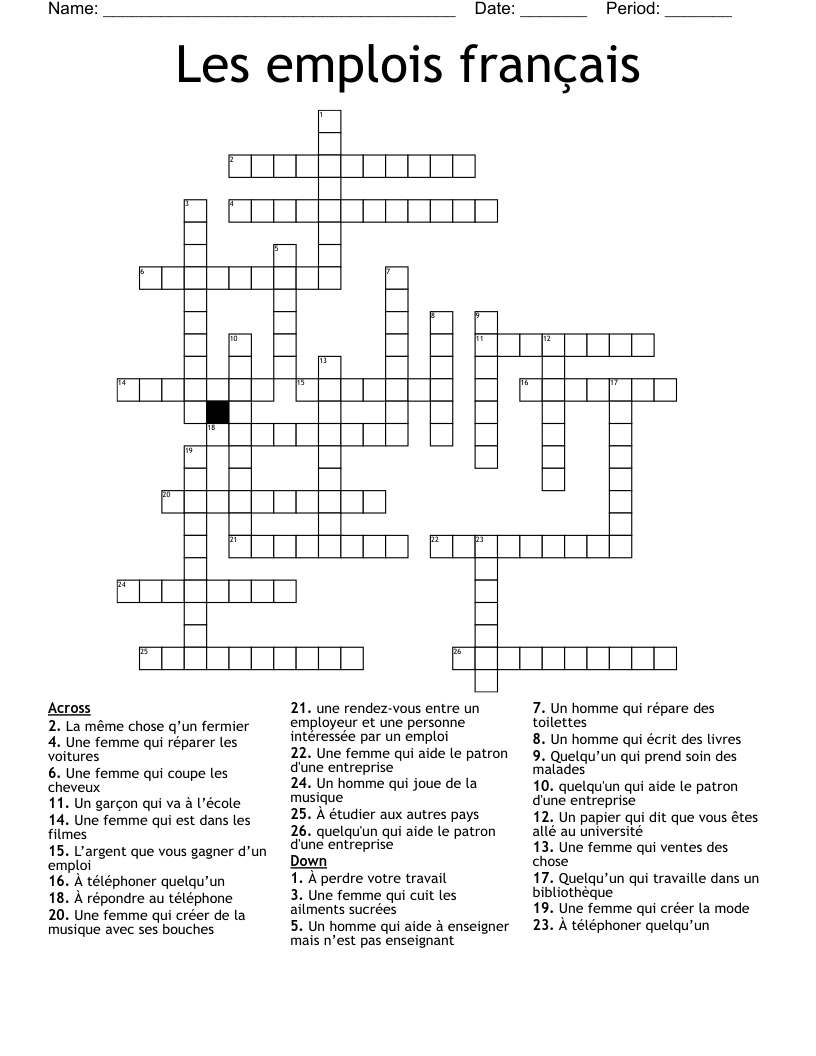 Les emplois français  Crossword